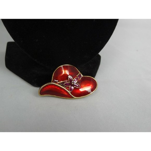 Red Hat Vintage Fashion Jewelry Pin Brooch Flower - Picture 2 of 4